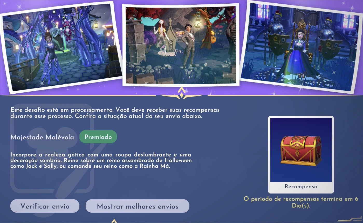 Tela do desafio Majestade Malévola: realeza gótica, Jack e Sally e a Rainha Má como inspiração